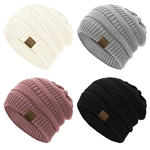 Durio Beanie for Women Knit Beanie Cozy Winter Hats Thick Womens Hat Warm Beanie Hat Gifts for Women Wife Mother Black & Dark Grey & Light Grey One Size