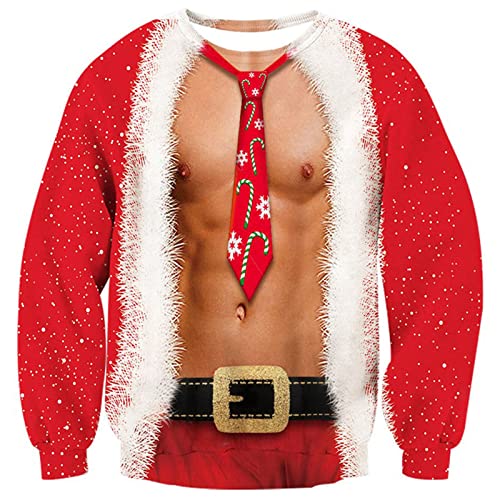 RAISEVERN Mens Ugly Christmas Sweater Funny Muscle Design Fake 2 Pieces Pullover Sweatshirt Red 1 2017 Style No.3(fake 2 Pieces) Large