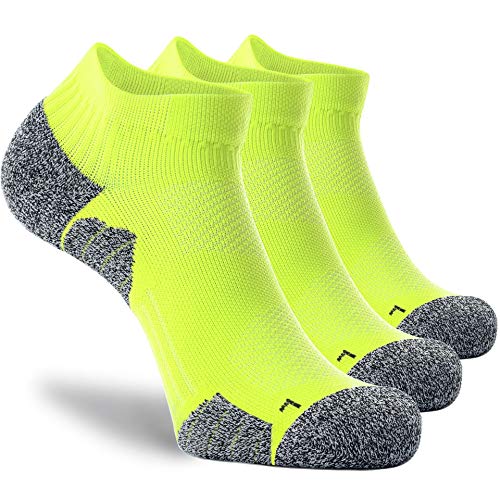 CWVLC Unisex Cushioned Compression Athletic Ankle Socks Multipack, 3-pairs Lime-Green, L (10.5-13 W US/ 9-11.5 M US)