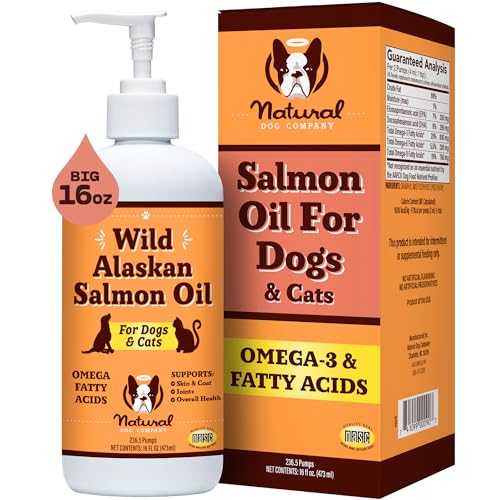 Natural Dog Company Pure Wild Alaskan Salmon Oil for Dogs (16oz) Skin & Coat Supplement for Dogs, Dog Oil for Food with Essential Fatty Acids, Fish Oil Pump for Dogs, Omega 3 Fish Oil for Dogs