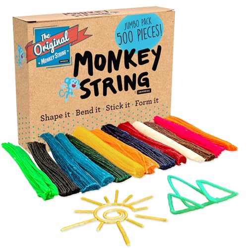 Impresa Monkey String from The Original Monkey Noodle - 500 Piece Jumbo Pack - Fidget Sensory Toys for Kids - 6-Inch Bendable Wax Sticks for Classrooms and Home - Make Anything In 2D or 3D (13 Colors)