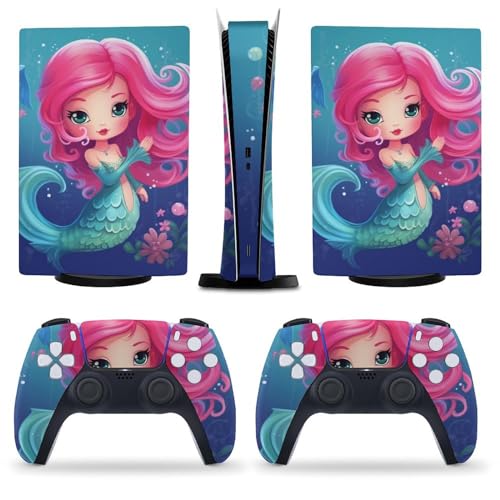 AoHanan Mermaid Pink Tail PS5 Skin Console and Controller Accessories Cover Skins Anime Vinyl Cover Sticker Full Set Only for Playstation 5 Digital Edition