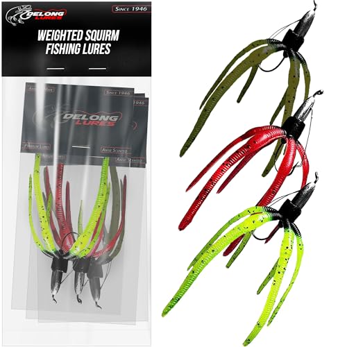 Delong Lures - The Squirm Fishing Lures - Ultimate Bass Fishing Kit, Weighted Fishing Jigs for Freshwater and Saltwater Fishing, Large Swimbait Fishing Lures - Made in USA (Variety 3 Pack)