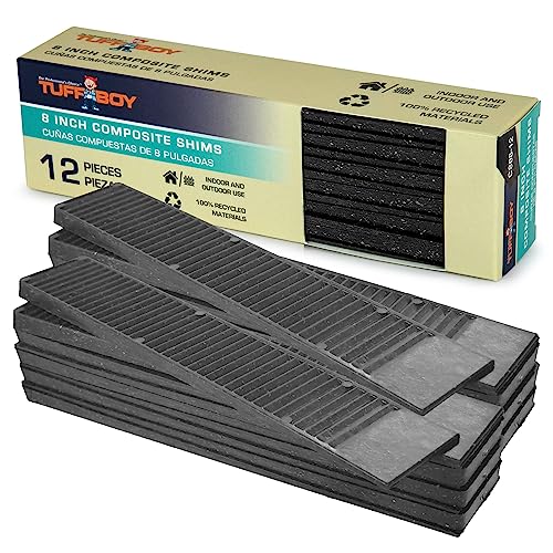Composite Shims and Leveling Wedges, 12 Pack 8-Inch Plastic Shims, Extreme Load Support for Furniture Appliances, Easy to Snap Door Window Toilet Table Levelers - TUFFBOY