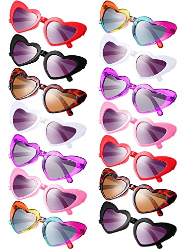 Weewooday 14 Pairs Heart Shaped Sunglasses for Kids Oversized Heart Retro Sunglasses for Girls Children Age 3-10(Assorted Color)