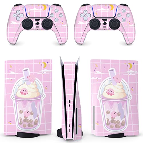 BelugaDesign Pink Puff Ball Boba Skin PS5 | Anime Bubble Tea Smash Dessert | Kawaii Pastel Vinyl Cover Wrap Sticker Full Set Console Controller | Compatible with Sony Playstation 5 (PS5 Disc, Pink)