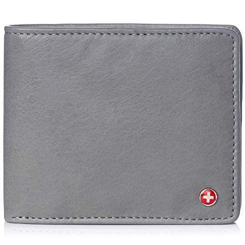 Alpine Swiss RFID Luka Men's Flip ID Wallet Deluxe Capacity ID Bifold With Divided Bill Section Camden Collection Soft Nappa Gray