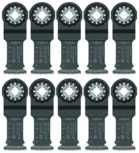 BOSCH OSL114JF-10 10-Pack 1-1/4 In. Starlock Oscillating Multi Tool Wood Curved-Tec Bi-Metal Xtra-clean Plunge Cut Blades for Applications in Cutting Wood, Hardwood, Laminate