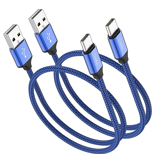 Short USB Type C Cable,OneKer(1ft 2-Pack) Portable USB-C Charger Nylon Braided Fast Charging Cord Compatible with Samsung Galaxy S9 S8 Plus Note 9 8,LG G5 G6 V20 30,Google Pixel 2 XL,Power Bank (Blue)
