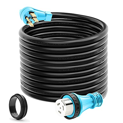 CircleCord UL Listed 50 Amp 50 Feet RV/Generator Cord with Locking Connector, Heavy Duty 6/3+8/1 Gauge STW Wire, 14-50P Male and SS2-50R Twist Locking Female for RV Camper and Generator to House
