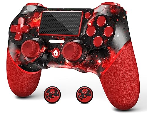 AceGamer Wireless Controller for PS4,Red Universe Design with Turbo/3.5mm Audio Jack/6-Axis Gyro Sensor/Double Vibration/Touchpanel,Compatible with PS4/Pro/Slim/PC (Win 7/8/10) (Red)