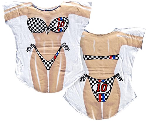 Attitude Aprons Women's Race Car Girl Fantasy Cover-Ups, White, Regular