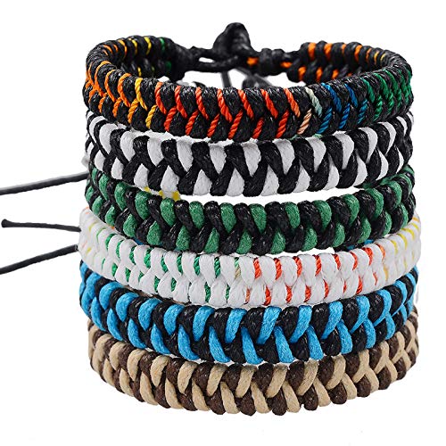 Jeka Handmade Braided Woven Friendship Bracelets Fashion 6 Pcs Bulk Men Cool Wrist Bracelet for Teen Boys Gift Rakhi for Brother Graduation Gifts for Him Gifts for Teenage Boys Survival Bracelets