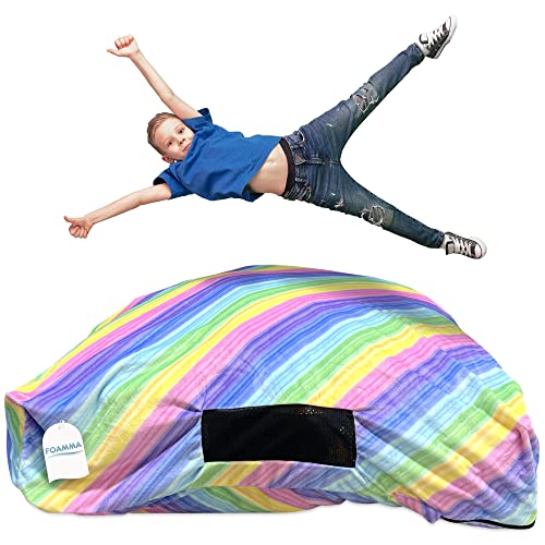 Foamma Crash Pad - (36’’ X 36’’) (3 Feet X 3 Feet) - Sensory Pad with Foam Blocks for Kids and Adults with Extreme Comfortable Fabric and Washable Rainbow Cover, Ideal for Kids to Jump, Play or Relax