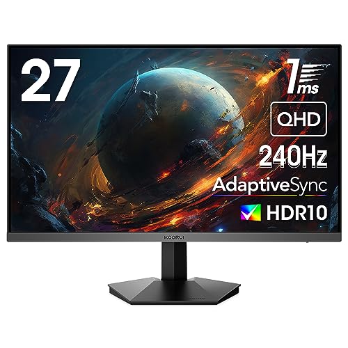 KOORUI Gaming Monitor, 27 inch WQHD 2560 x 1440 PC Computer Monitor, Up to 240Hz Refresh, 1ms, Adaptive Sync, HDR10, DCI-P3 90%, 144Hz Monitor, DisplayPort, HDMI, Tilt Adjustability, Black - GN05