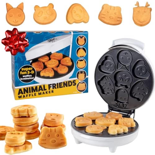 Animal Mini Waffle Maker - Make 7 Different Shaped Pancakes - Includes a Cat Dog Reindeer & More- Electric Nonstick Waffler Iron, Pan Cake Cooker Baker Makes Fun Breakfast or Gift for Kids, Adults