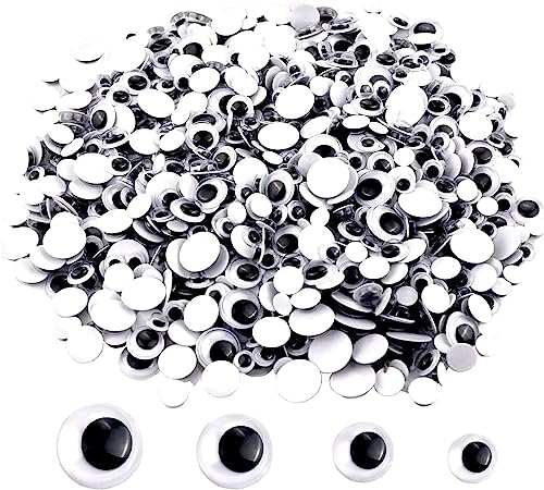 UPINS 300 Pcs Black Wiggle Googly Eyes with Self-adhesive, 6mm 8mm 10 mm 12mm Mixed Packaging
