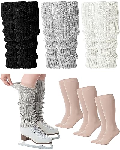 Chuarry 6 Pairs Skating Leg Warmer Sets for Women Girls Knit Long Leg Warmers Skating Socks Calf Socks Set for Figure Skating (Stripe Style)