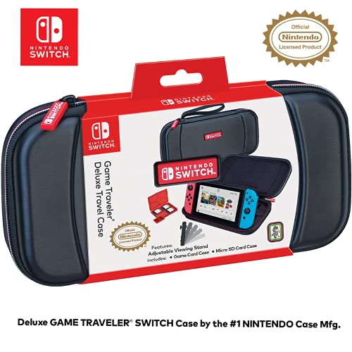 Game Traveler Nintendo Switch Case - Adjustable Viewing Stand & Integrated Game Case Storage, Protective Vinyl Hard Shell Case with Loop Handle, Licensed for Nintendo Switch and Switch OLED