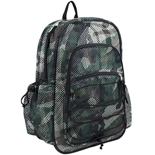 Eastsport XL Semi-Transparent Mesh Backpack with Comfort Padded Straps and Adjustable Bungee for Work, Sports, Beach, College and Security - Army Green Camo