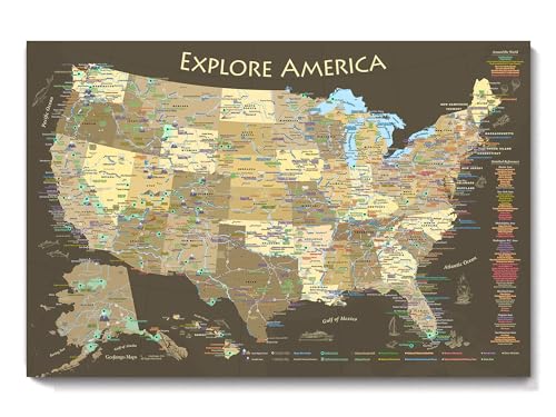 National Parks Map Poster with USA Travel Destinations (24W x 16H inches)