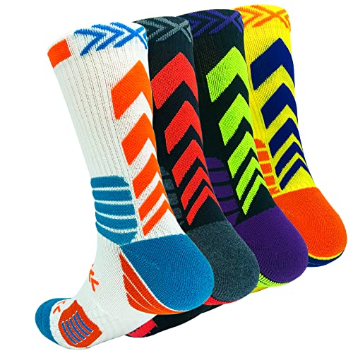 YQHMT Basketball Socks Men Cushion Athletic Outdoor Compression Crew Sock, Men's Running Sports Socks 4 Pack