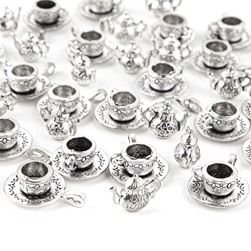 AUEAR, 40 Pack Teapot Tea Cup Charm Pendant Coffee Mug Charms for Jewelry Making Braclet