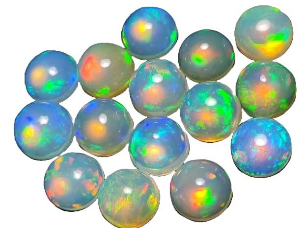 9mm Ethiopian Black Opal,5Pcs Cabochon AAA Quality Ethiopian Black Opal,5Pcs ROUND Cabochon Ethiopian Opal Cabochon Natural welo opal multi fire opal loose Gemstone For Jewelry Making