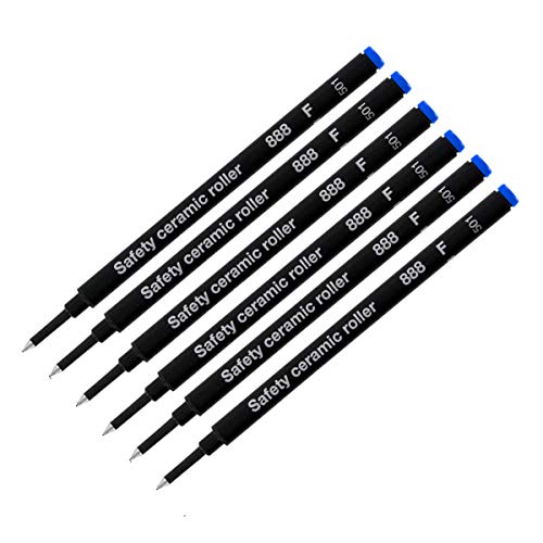 Pack of 6 - Schmidt 888 F Safety Ceramic Rollerball Refill Blue Ink Fine Tip