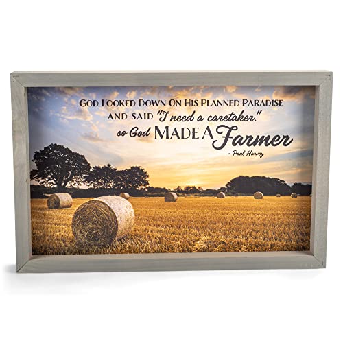 P. Graham Dunn So God Made A Farmer Sunset 17.8 x 11.3 Inch Solid Pine Wood Farmhouse Frame Wall Plaque
