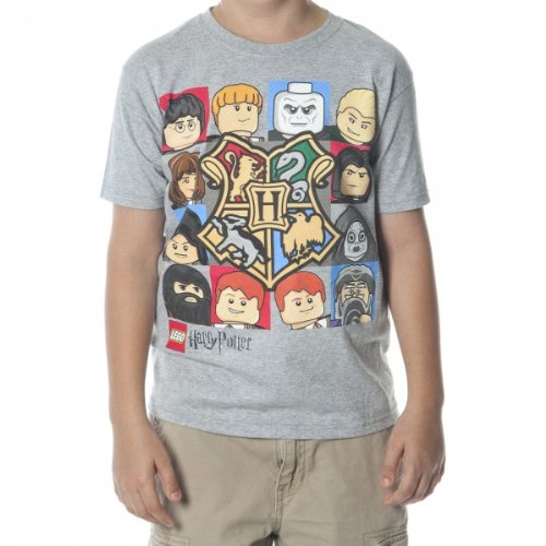 Bioworld Big Boys' Lego Harry Potter Crest Puff And Gel Boys T-Shirt, Athletic Heather,  Large