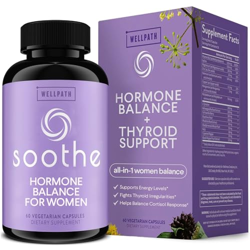 WellPath Soothe Hormone Balance for Women + Thyroid Support for Women | Cortisol Manager | Mood Support & Metabolism Booster | Adrenal Support | Rhodiola, Selenium, Iodine, Kelp | Adaptogens