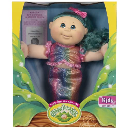 Cabbage Patch Kids Costume Kid, 14 Inch CPK Doll with Removable Fashion and Accessories - Mermaid Top and Tail with Adorable Rainbow Gradient, Hazel Eyes & Teal Hair - Grow Your Cabbage Patch
