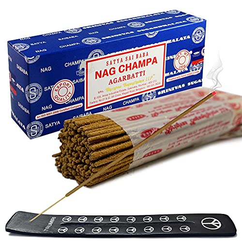 TRUMIRI Incense Stick Holder Bundle with Satya Sai Baba Nagchampa 250g Bulk Incense Sticks Nag Champa Agarbatti - Pack of 1 (Approx 250 Insence-Sticks)