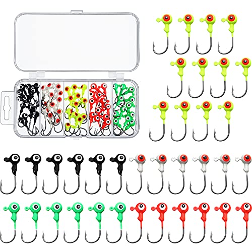 Skylety 60 Pcs Jig Heads for Fishing Crappie Jig Heads Lures Double Eye Ball Heads Fishing Hooks for Bass Trout for Freshwater and Saltwater (Bright Colors,1/16 oz)