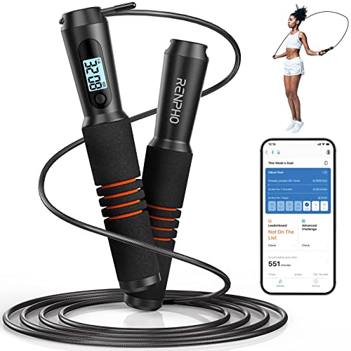 Jump Rope, RENPHO Smart Jump Rope with Counter, Fitness Skipping Rope with APP Data Analysis, Workout Jump Ropes for Home Gym, Crossfit, Jumping Rope for Exercise for Men, Women, Kids, Girls