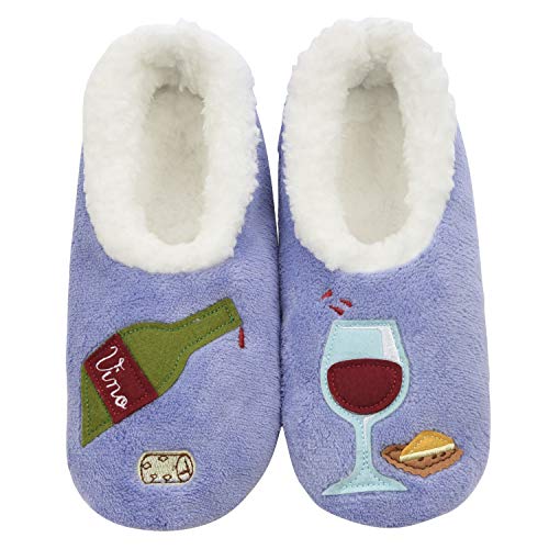 Snoozies Pairable Slipper Socks | House Slippers for Women, Fuzzy Slipper Socks |ith Unique Designs, Non Slip Socks - Wine O|lock - Medium