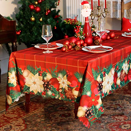 Waterproof Christmas Tablecloth Rectangle 60x84 Inch - Holiday Decoration Traditional Red Tartan Oblong Table Cloth - Washable Fabric Xmas Table Cover for Party, Kitchen, Dining Room, Outdoor, Indoor