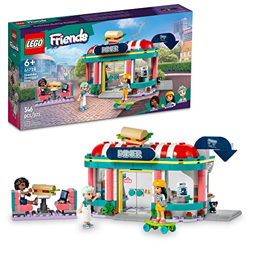 LEGO Friends Heartlake Downtown Diner 41728 Building Toy, Restaurant Playset for Creative Play with Food Accessories, Includes Mini-Dolls Liann, Aliya and Charli, Christmas Toy for Kids Ages 6 and Up