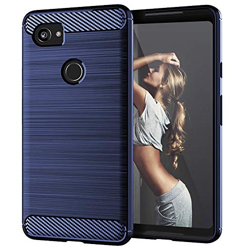 Pixel 2 XL Phone Case Slim Thin Flexible TPU Scratch Resistant Rubber Soft Skin Shockproof Carbon Fiber Protective Cases Cover for Google Pixel 2XL (Brushed Blue)
