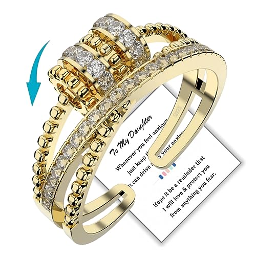 EACHSTYLE Fidget Ring Women, 925 Sterling Silver Anxiety Rings, Spinner Ring, Mood Ring, Birthday Christmas Thanksgiving Gifts for Girls Women (Gold)