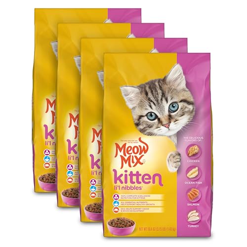 Meow Mix Kitten Li'L Nibbles Dry Cat Food, 3.15 Pound Bag (Pack of 4)