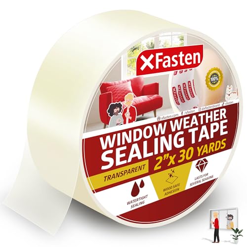 Transparent Door and Window Weather Stripping Tape, 2”x30yds Window Insulation for Winter, No Mess Winter Window Seal Kit, No Cold Drafts - XFasten