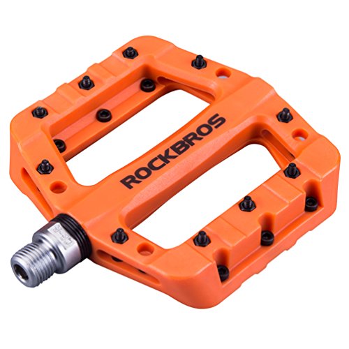 RockBros Lightweight Mountain Bike Pedals Nylon Fiber Bicycle Platform Pedals for BMX MTB 9/16' Orange