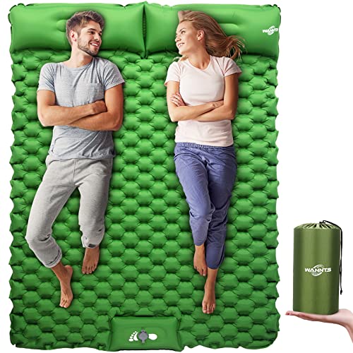 WANNTS Double Sleeping Pad, Ultralight Inflatable Sleeping Pad for Camping, Built-in Pillow, Ultimate for Camping, Hiking - Airpad, Carry Bag, Repair Kit - Compact & Lightweight Camping Pad(Green)