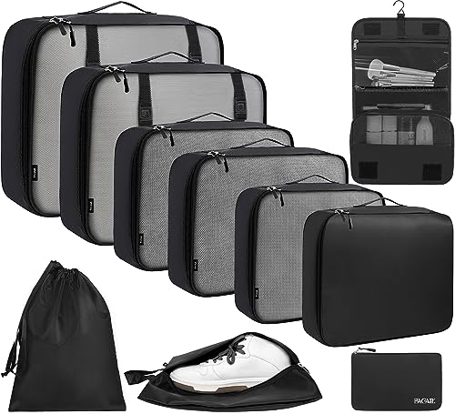 BAGAIL 10 Set Packing Cubes Various Sizes Packing Organizer for Travel Accessories Luggage Carry On Suitcase-Black