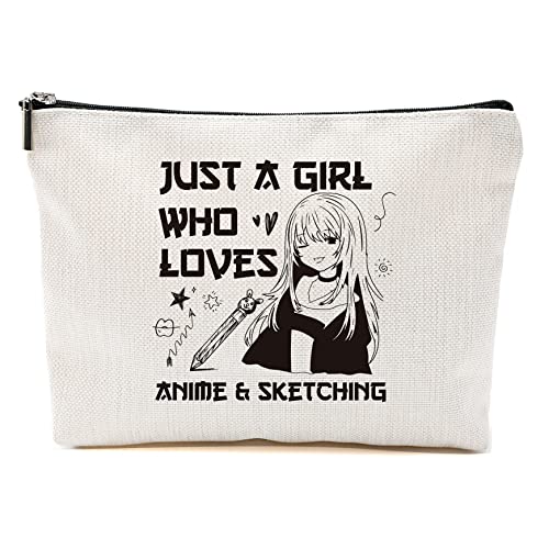 Anime Makeup Bag Anime Gifts for Teen Girls Anime Lover Gift for Drawing Manga Lovers Japanese Art, Anime Fans, Kawaii, Christmas Birthday Gifts Just A Girl Who Loves Anime Sketching Art Student Bag