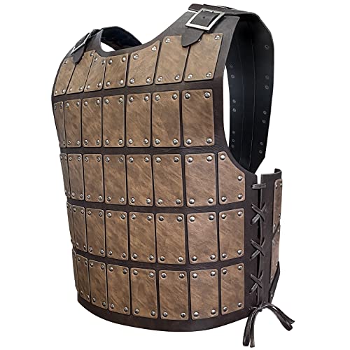 HiiFeuer Medieval Studded Leather Armor, Vintage Mercenary Body Armor Faux Leather, Adjustable Chest Armour for LARP Costume (Brown A)