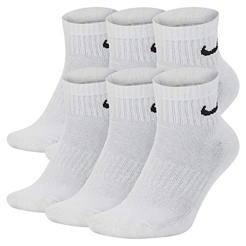 Nike Everyday Cushion Ankle Training Socks (6 Pair), Men's & Women's Ankle Socks with Sweat-Wicking Technology, White/Black, L