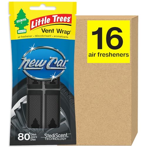 LITTLE TREES Car Air Freshener. Vent Wrap Provides Long-Lasting Scent, Slip on Vent Blade. New Car, 16 Air Fresheners, 4 Count (Pack of 4)